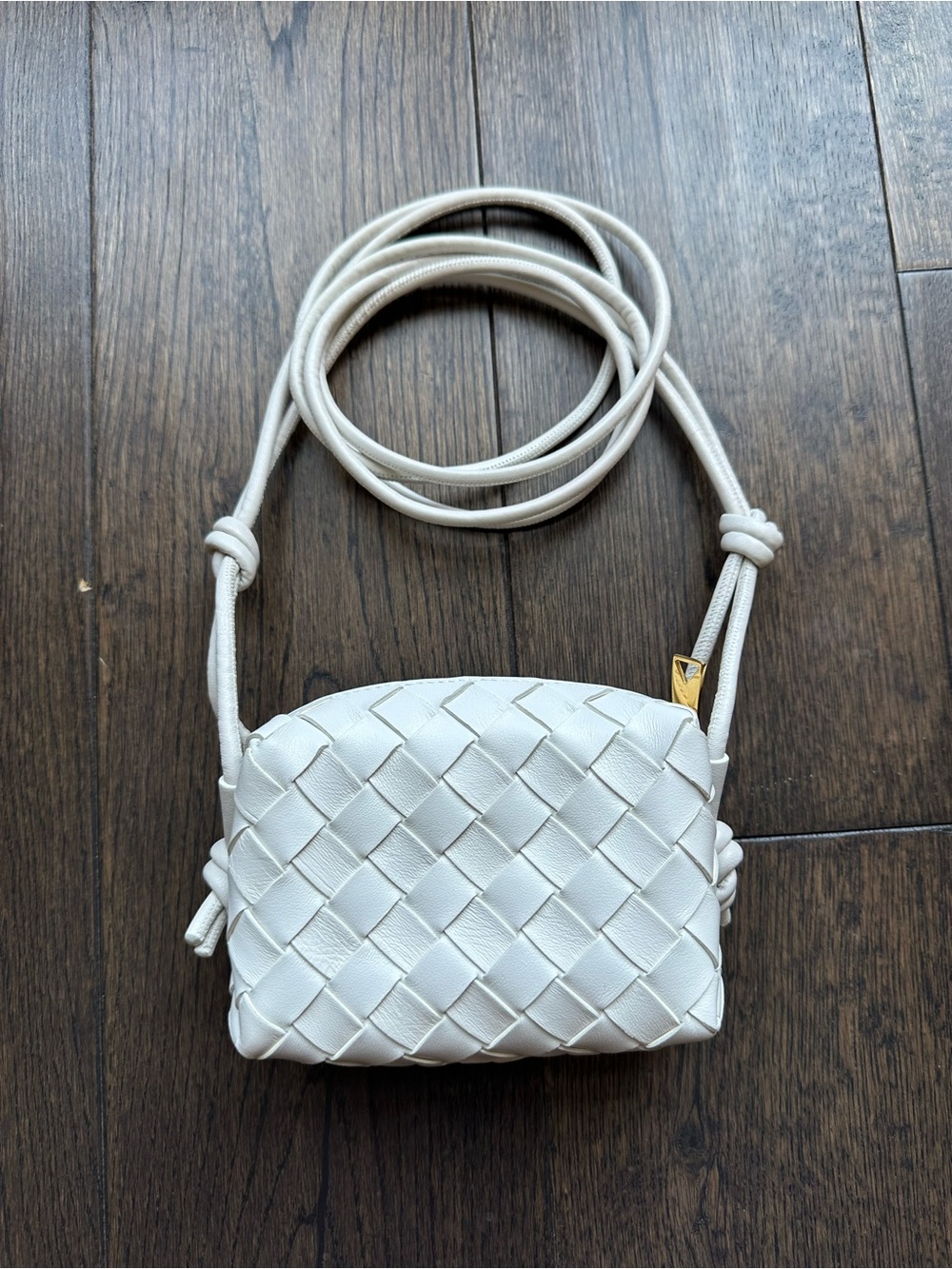Bottega Veneta Loop mini Intrecciato white leather shoulder bag